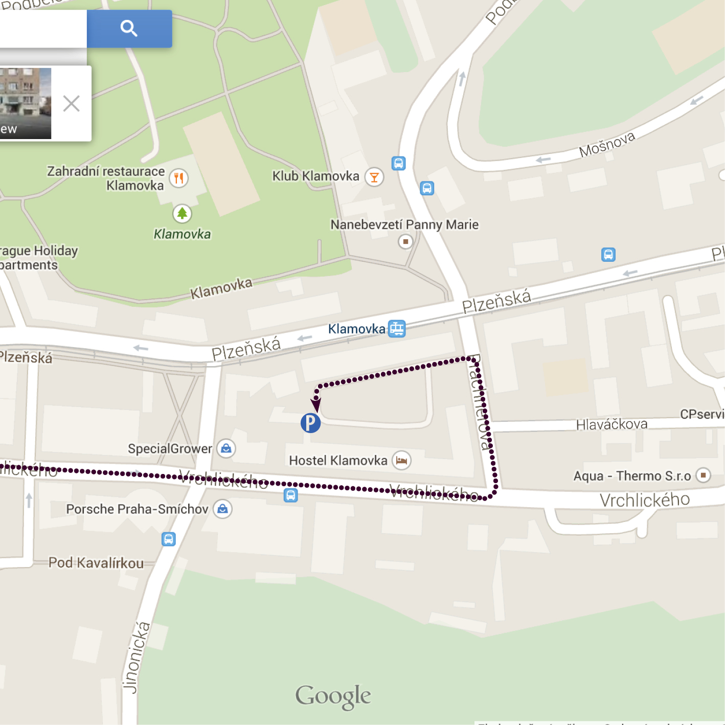 Mapa Od Motola po Vrchlického ulici